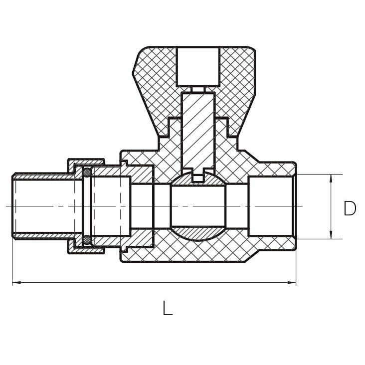картинка Прямой полипропиленовый шаровой кран для радиатора FDplast PN25 20х1/2'' мм серый от завода FDPLAST 