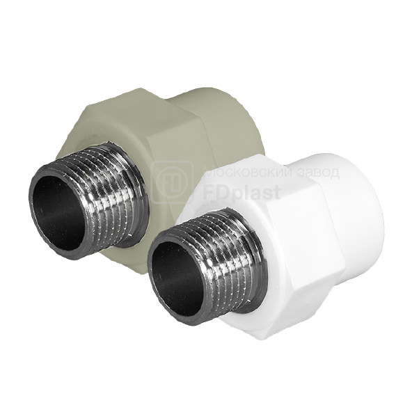 картинка Муфта комбинированная с наружной резьбой под ключ FDplast PN25 20х1/2'' серая от завода FDPLAST 