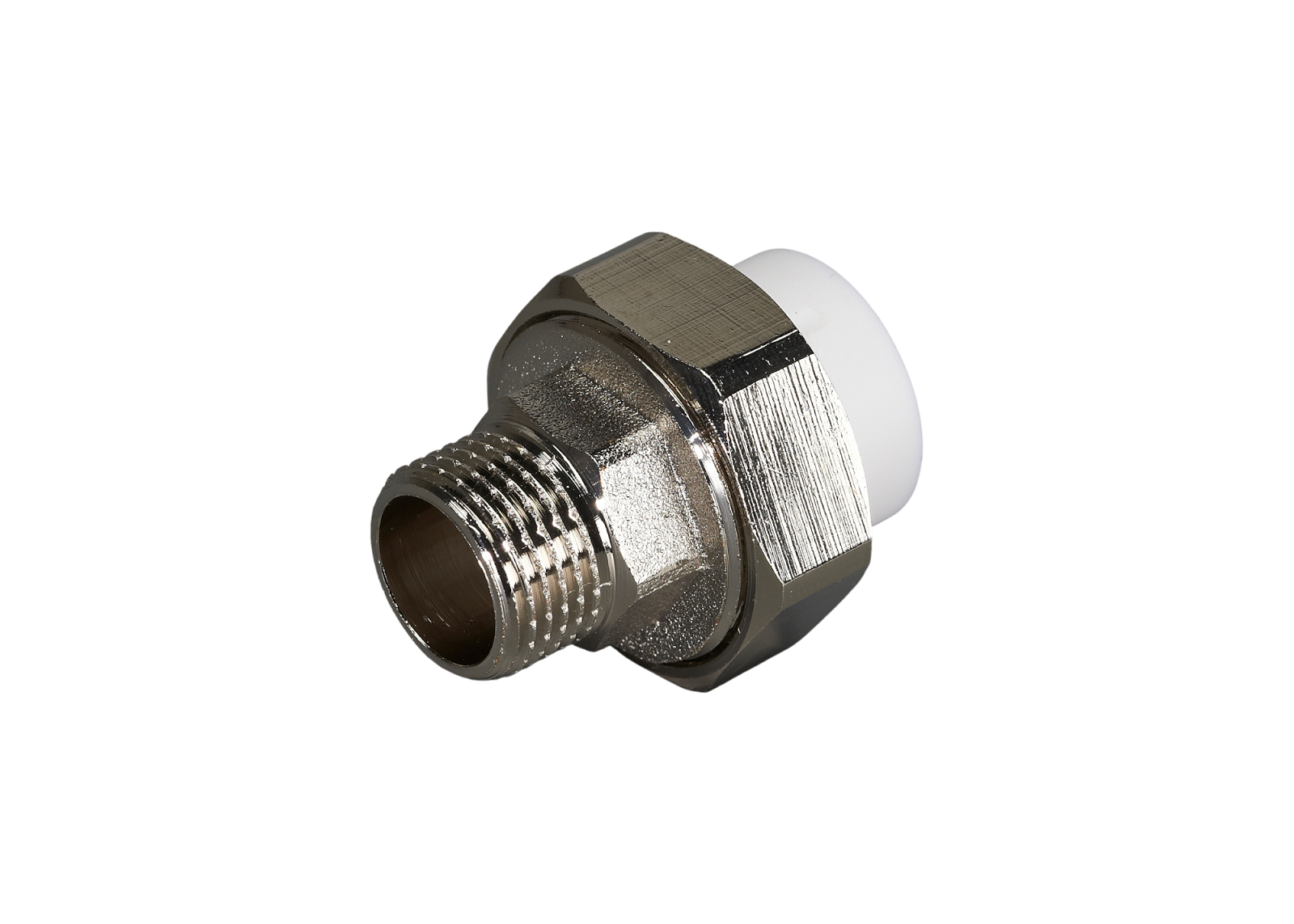 картинка Муфта разъемная с наружной резьбой никелированная FDplast PN25 20х1/2'' белая от завода FDPLAST 